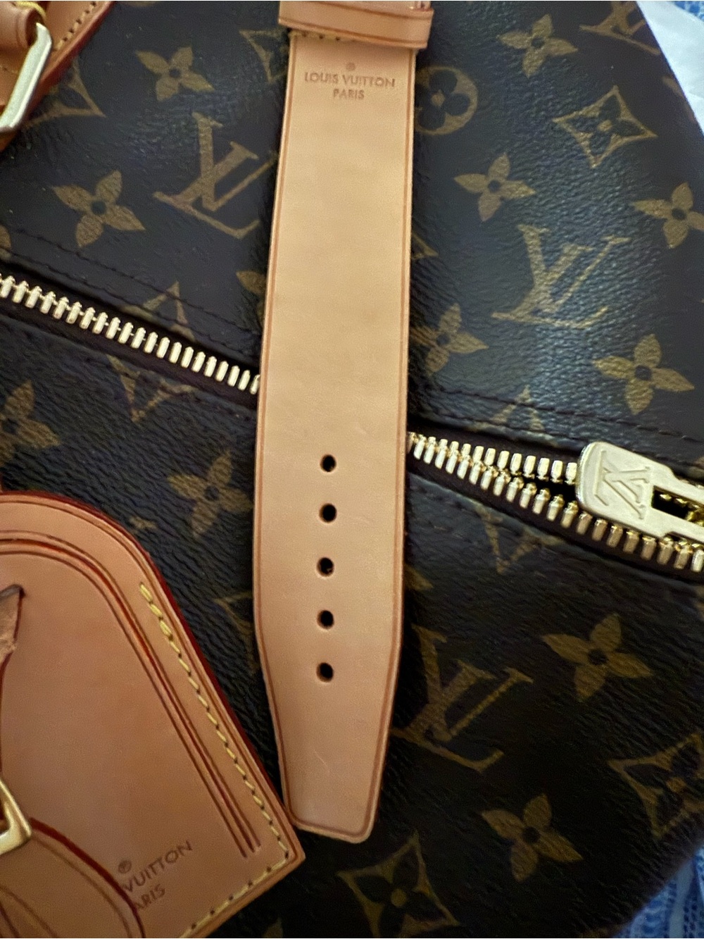 New LV Keepall Vachetta Leather Luggage Travel Neverfull Name Tag Tan